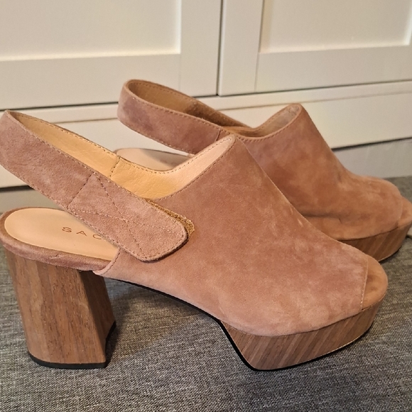 Sacha London Shoes - Sacha London Taupe Suede Platform Slingback Heels